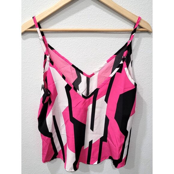 Shein Geometric Pink & Black V-Neck Camisole Top Adjustable Straps Size M - Picture 5 of 7